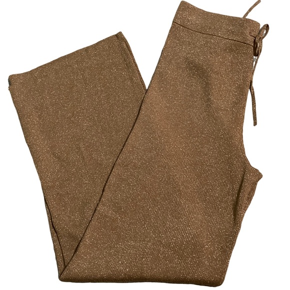 NWT A.L.C. Quentin Knit Tan with Gold Shimmer Wide Leg Pants - Sz M - Picture 3 of 7